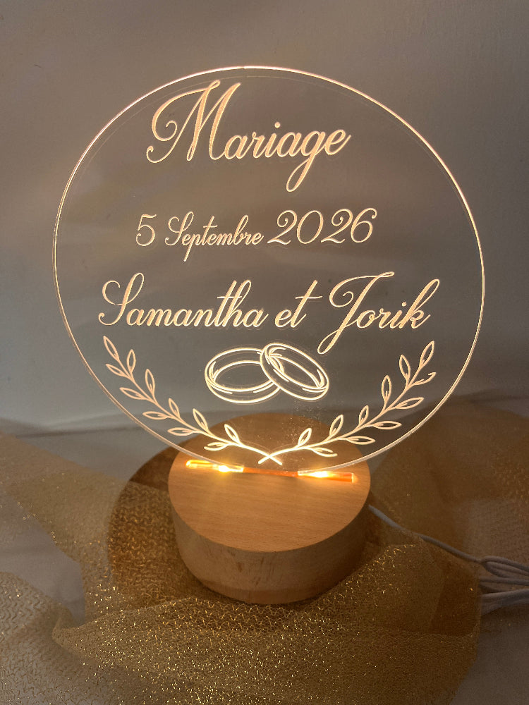 veilleuse socle bois mariage