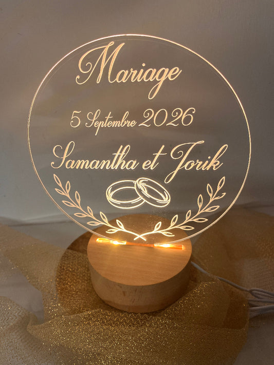 veilleuse socle bois mariage