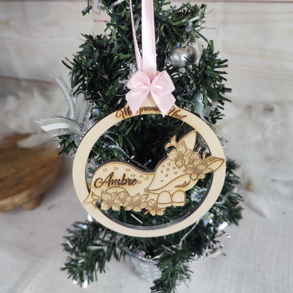 Boule de noël personnalisable en découpe Laurie Déco et lumières