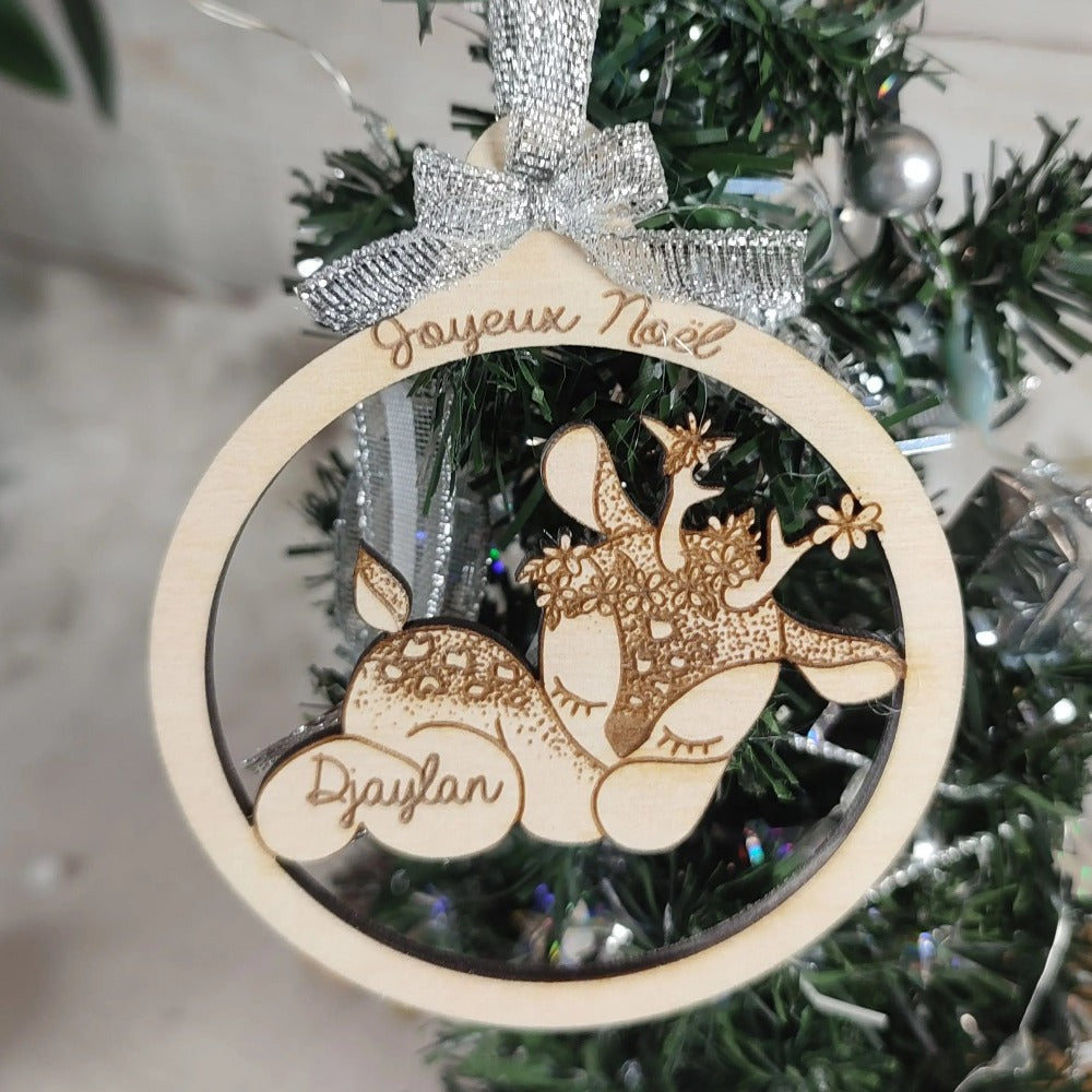 Boule de noël personnalisable en découpe Laurie Déco et lumières