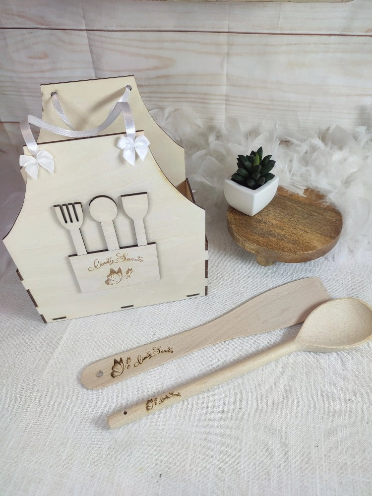 Tablier à ustensile en bois personnalisé Laurie Déco et lumières