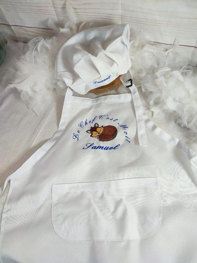 tablier et toque de petit chef personnalisés Laurie Déco et Lumières